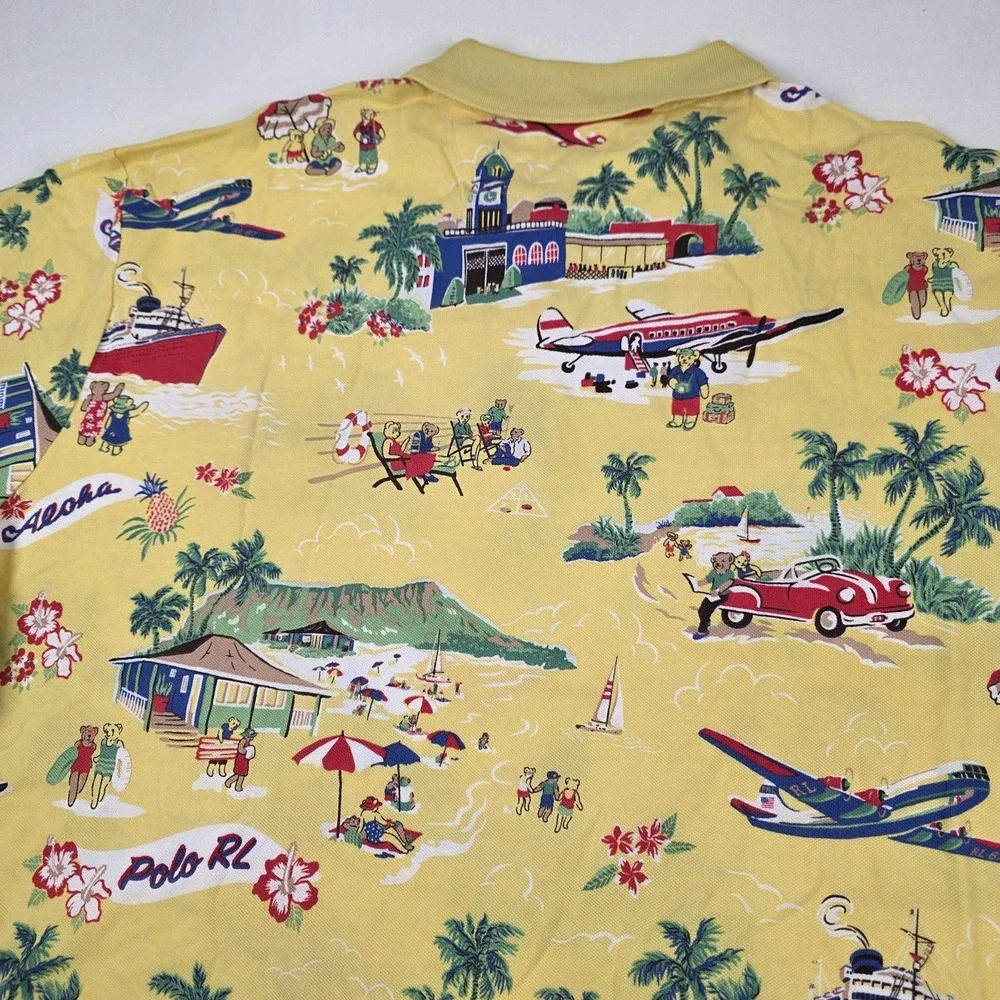 Polo Ralph Lauren Hawaiian Polo Shirt Mens 3XLT Yellow Aloha Print Short Sleeve